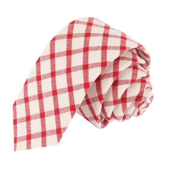 Preppy Style Bright Color Cotton Tie - Red Grid