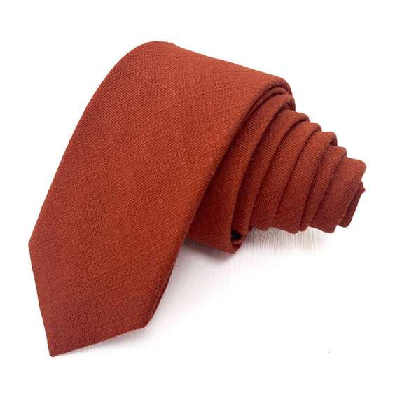 Rainbow Solid Color Cotton Necktie - Orange-Red