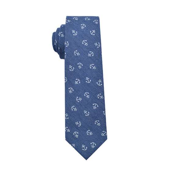 Denim Blue Floral Cotton Tie - Anchor