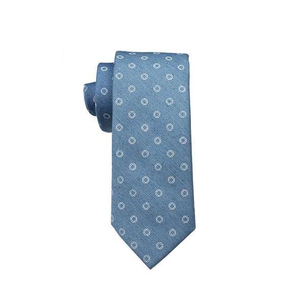 Denim Blue Floral Cotton Tie - Dots
