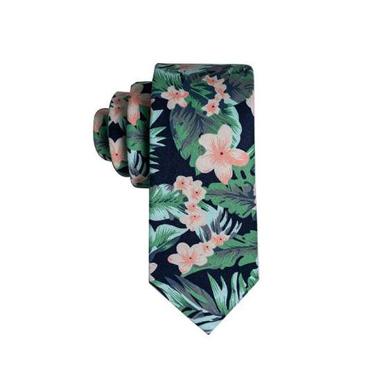 Colorful Hawaiian Style Digital Printing Cotton Tie - Pink Flowers