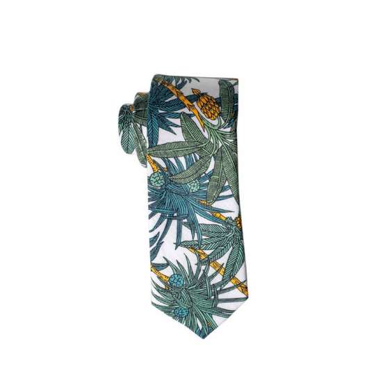 Colorful Hawaiian Style Digital Printing Cotton Tie - White Tie with Coconut Tree