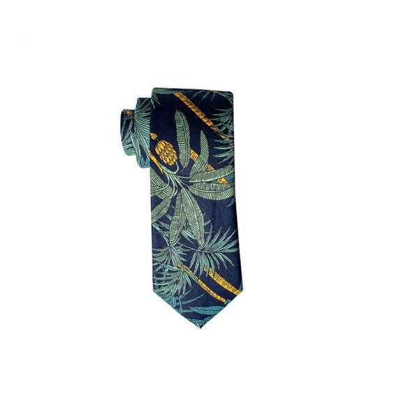 Colorful Hawaiian Style Digital Printing Cotton Tie - Black Tie with Coconut Tree