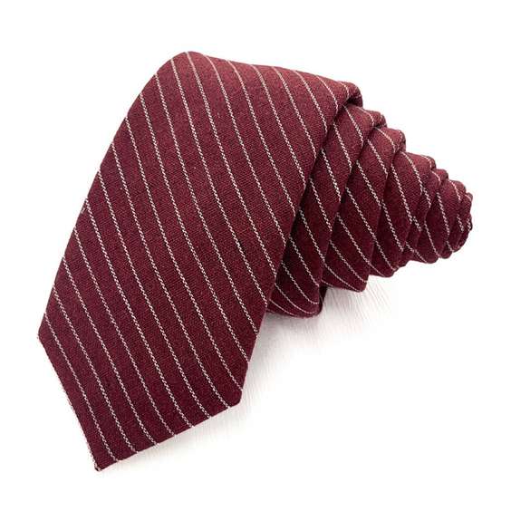 Classic Stripe Pattern Cotton Tie - Wine Red