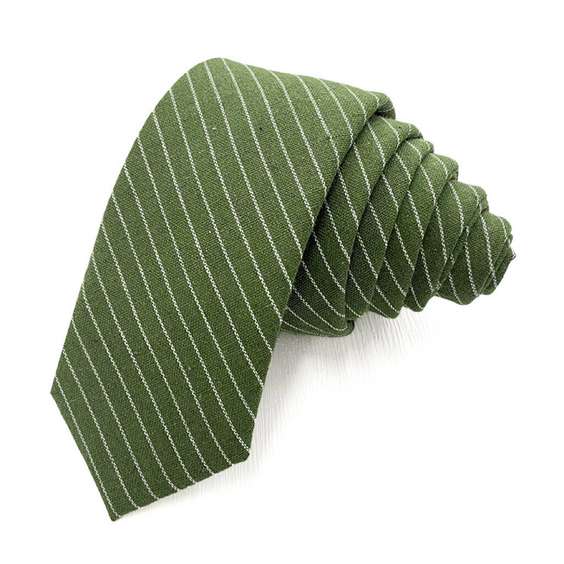 Classic Stripe Pattern Cotton Tie - Oliver Green