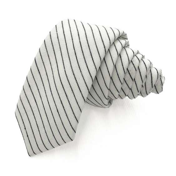 Classic Stripe Pattern Cotton Tie - White