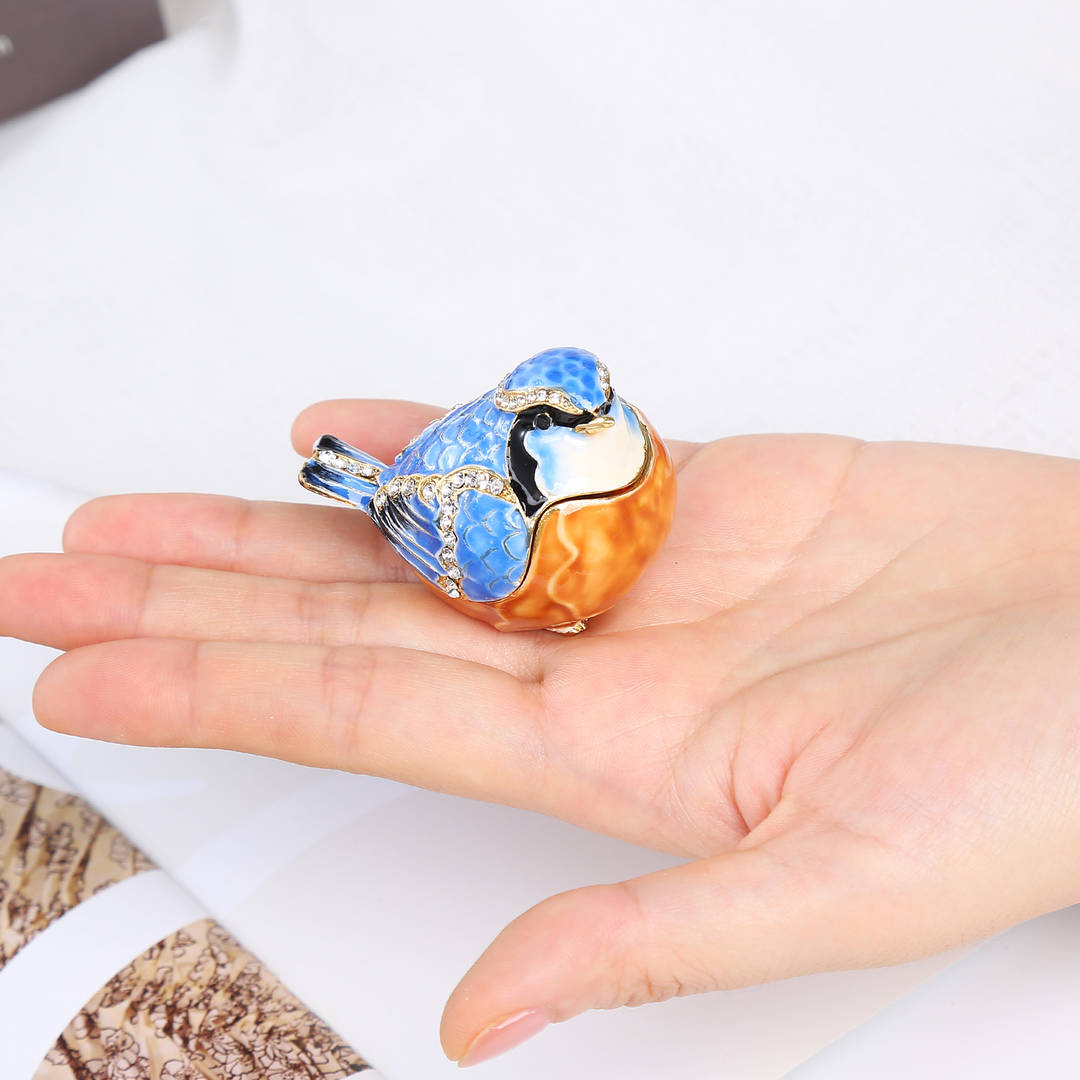 Bird Imitation Enamel Trinket Box - Size