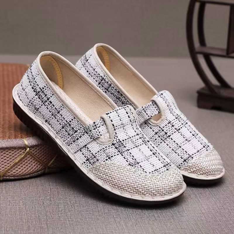 Plaid Pattern Slip-on Espadrilles - White
