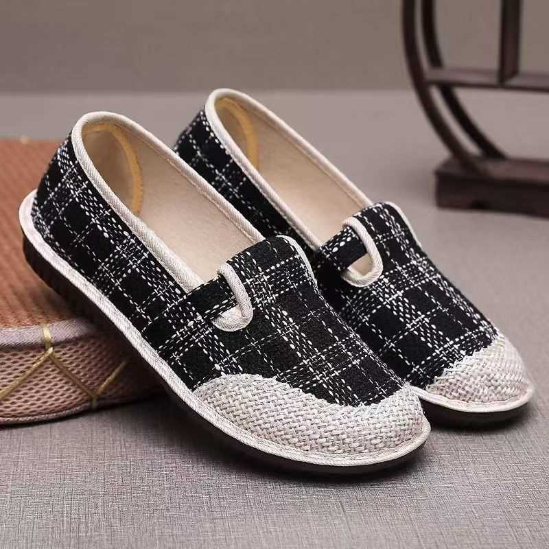 Plaid Pattern Slip-on Espadrilles - Black