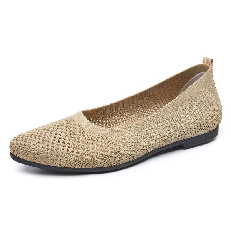 Pointed Toe Mesh Upper Flat Shoes - Beige