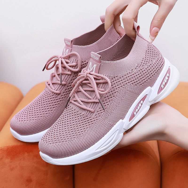 Flyknit Mesh Air Cushion Running Shoes - Pink
