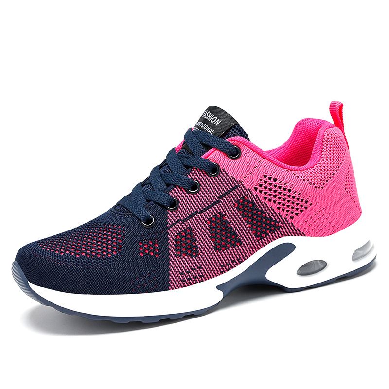 Contrast Black and Rose Red Air Cushion Women Sneakers