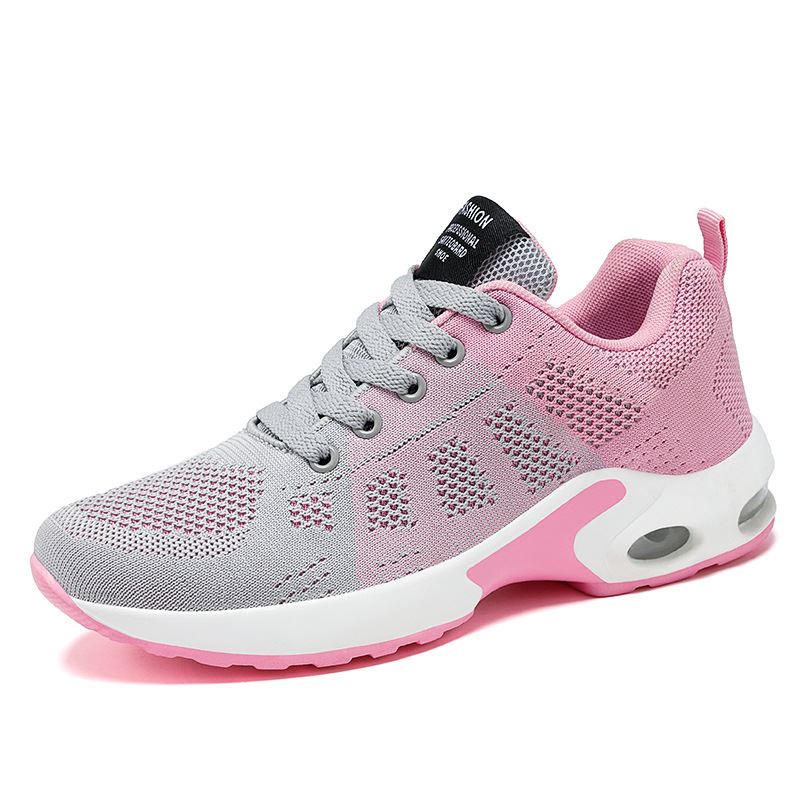Contrast Light Gray and Pink Air Cushion Women Sneakers