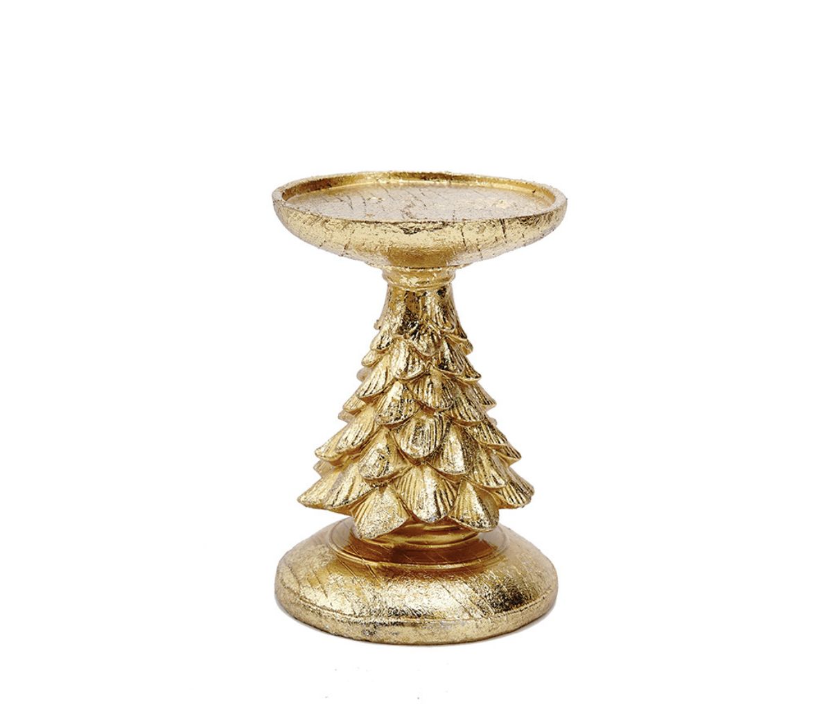 Vintage Christmas Tree Candle Holder - Small Gold