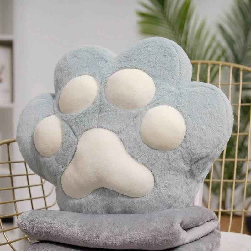 Cute Kitty Claw 2-in-1 Pillow Blanket - Dusty Blue