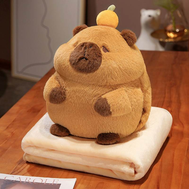Chubby Brown Capybara Pillow Blanket