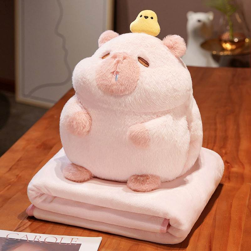 Chubby Pink Capybara Pillow Blanket