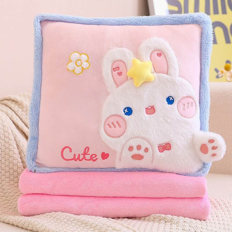Fresh Color Square Pillow Blanket - Rabbit