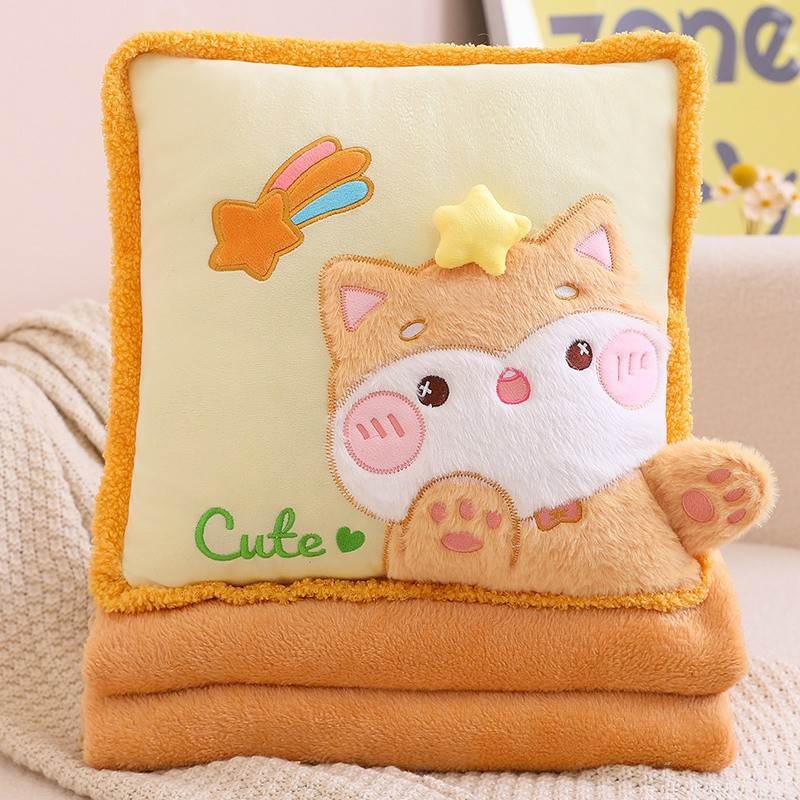Fresh Color Square Pillow Blanket - Fox