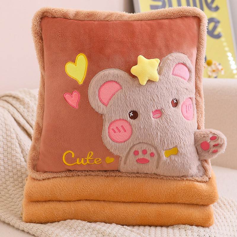 Fresh Color Square Pillow Blanket - Bear