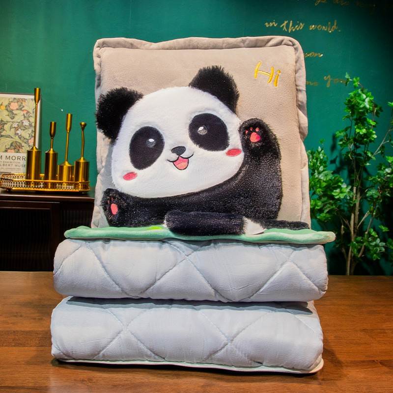 Adorable Panda Cover Pillow Blanket - Beige