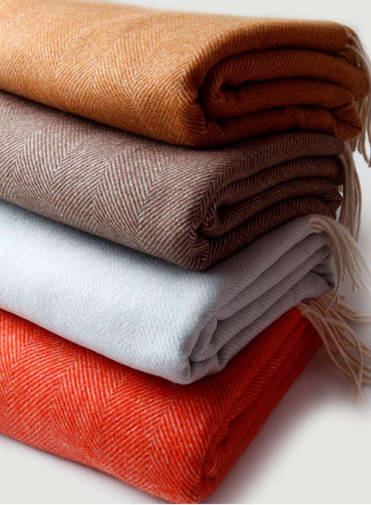 Herringbone Texture Solid Color Wool Blanket with Tassel- Colors