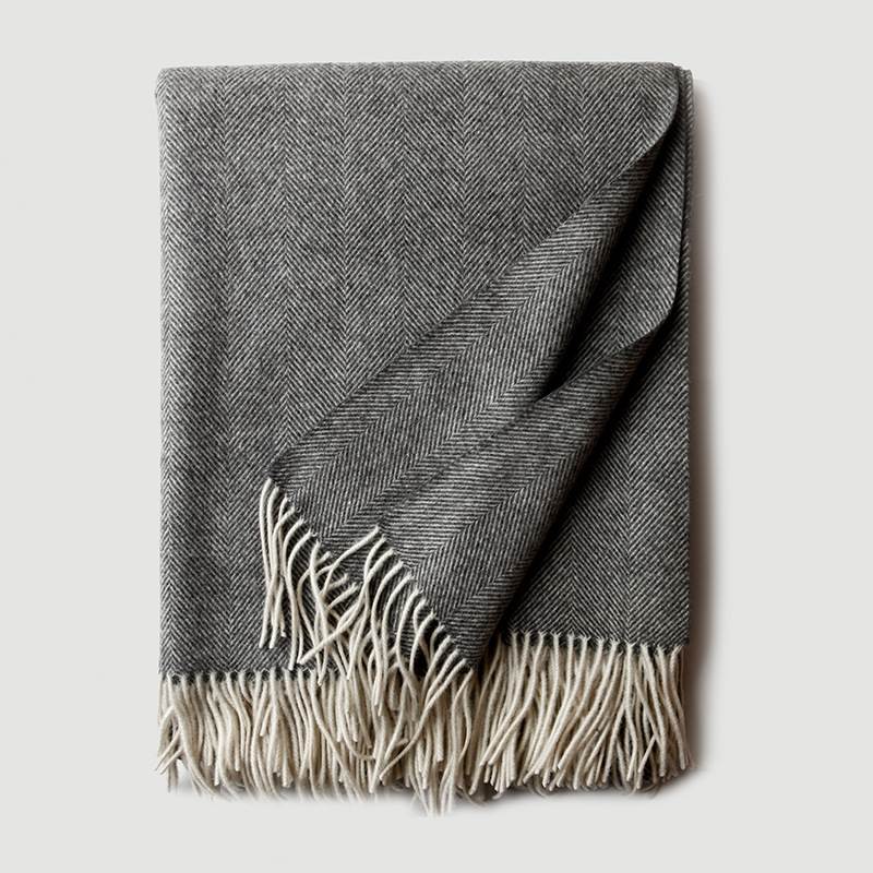 Herringbone Texture Solid Color Wool Blanket with Tassel- Dark Gray