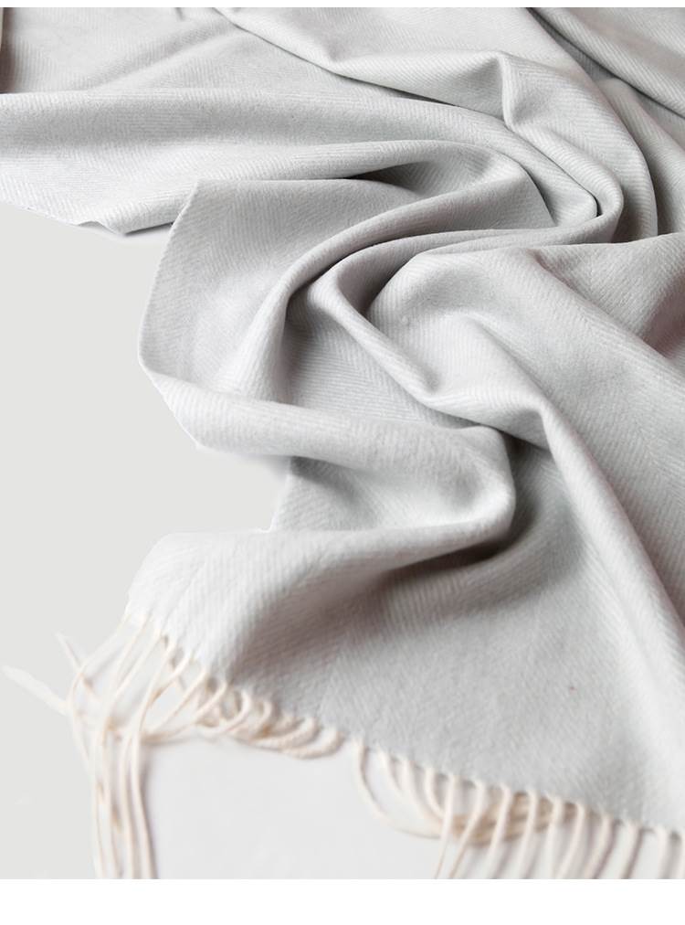Herringbone Texture Solid Color Wool Blanket with Tassel- Light Blue