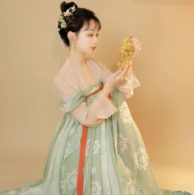 Fresh Color Tang Dynasty One-Piece Perforated Chest-Length Costume - Details