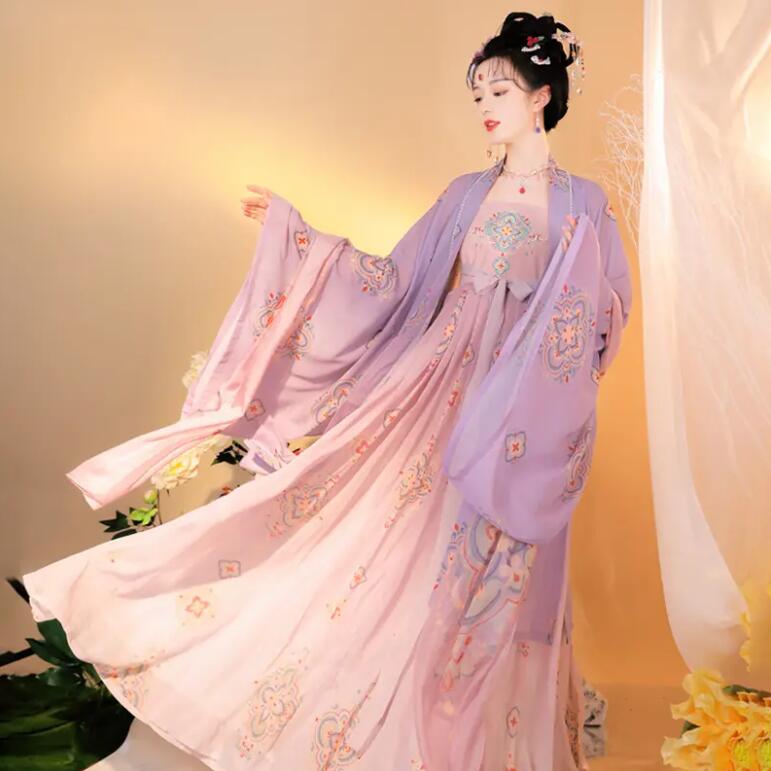 Tang Style Hezi Dress and Baggy Sleeve Blouse - Pink and Purple Overlook