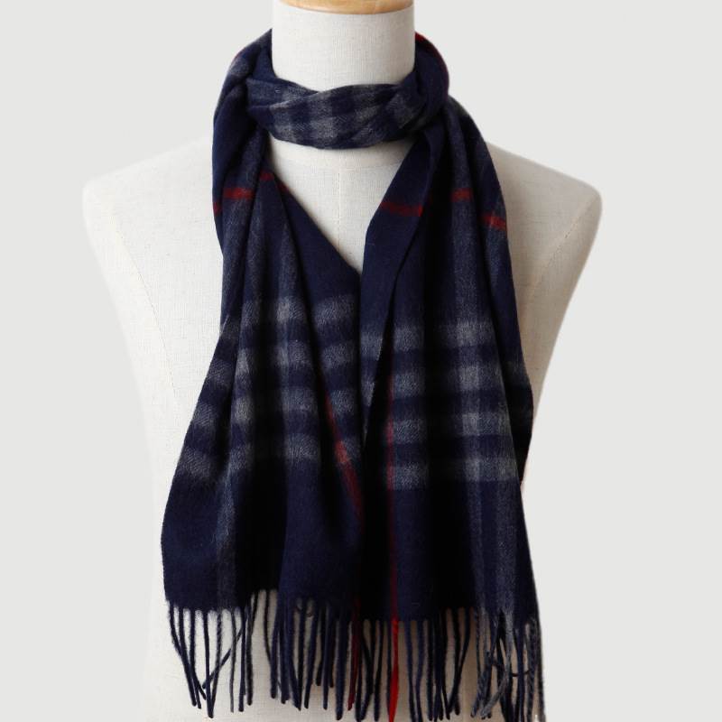 Classic Plaid Pattern Male Wool Scarf - Navy Blue