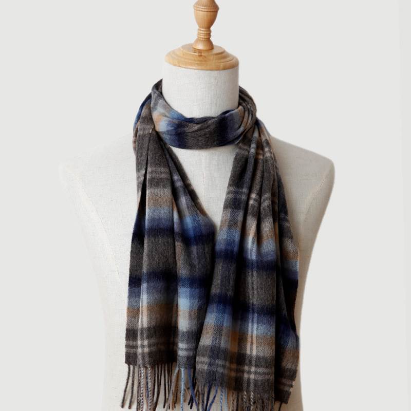 Classic Plaid Pattern Male Wool Scarf - Blue and Brown