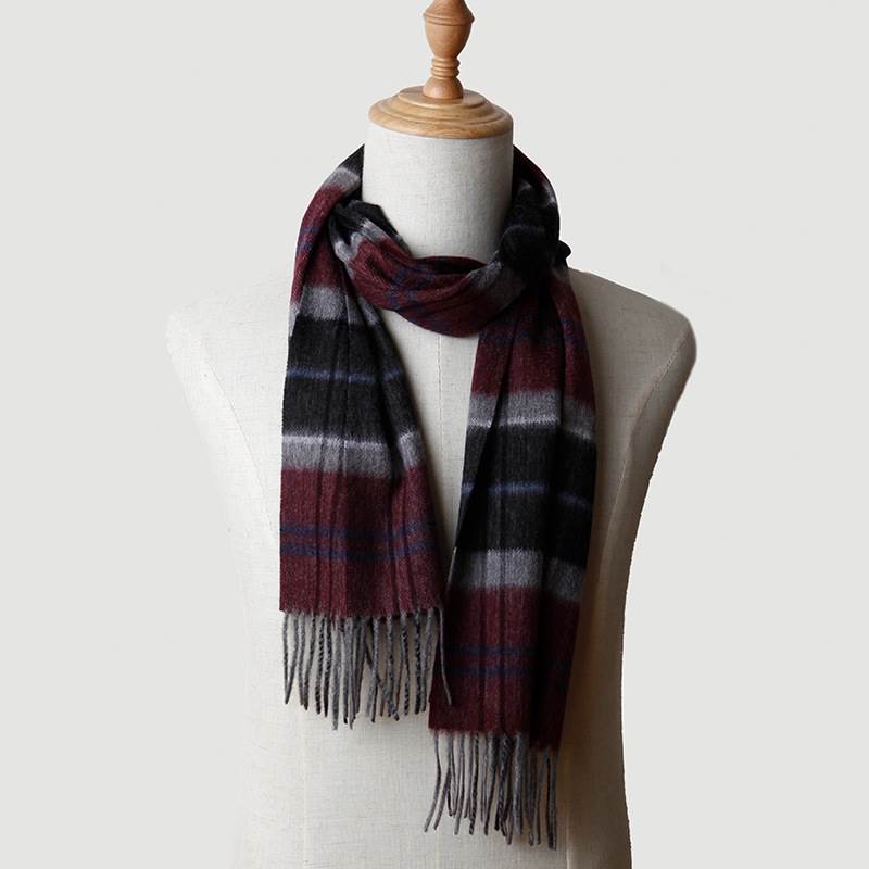 Classic Plaid Pattern Male Wool Scarf - Wine Red