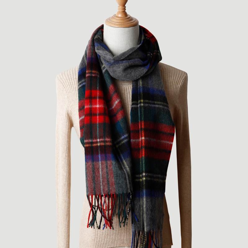 Scottish Plaid Pure Wool Scarf - Red and Gray