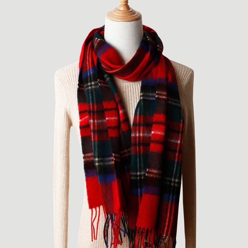 Scottish Plaid Pure Wool Scarf - Red