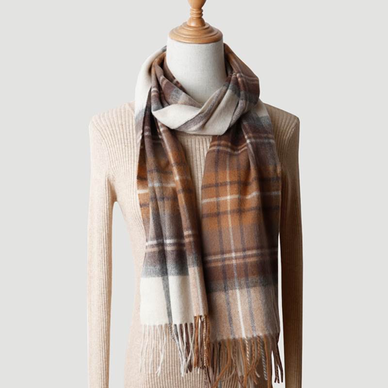 Scottish Plaid Pure Wool Scarf - Light Brown