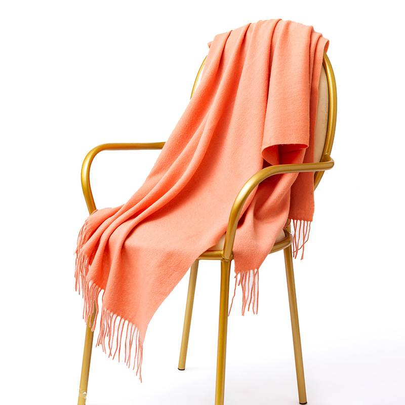 Rainbow Pure Color Wool Scarf with Tassel - Pinkish Orange