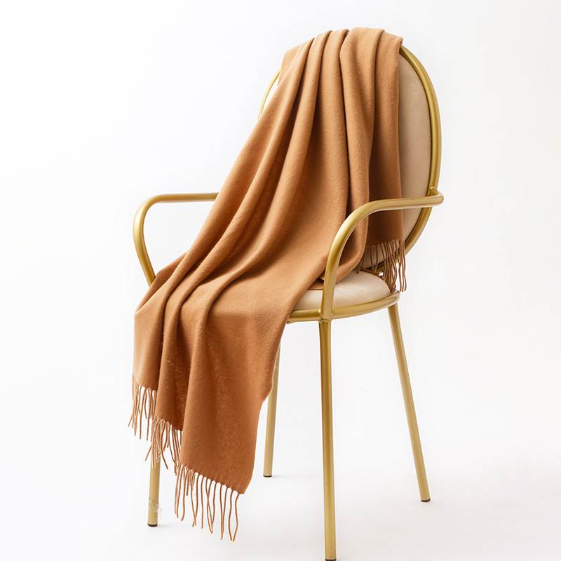 Rainbow Pure Color Wool Scarf with Tassel - Camel
