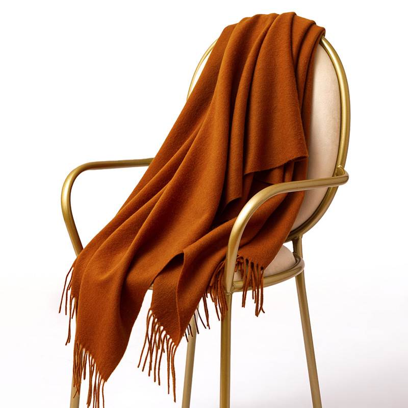Rainbow Pure Color Wool Scarf with Tassel - Golden Camel