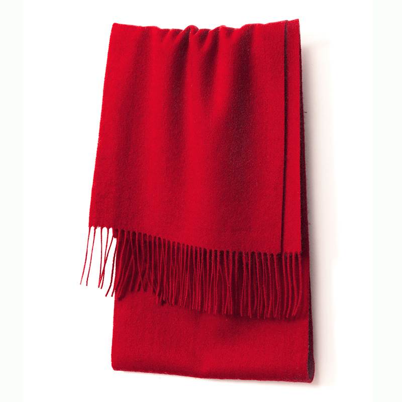 Rainbow Pure Color Wool Scarf with Tassel - Vintage Red