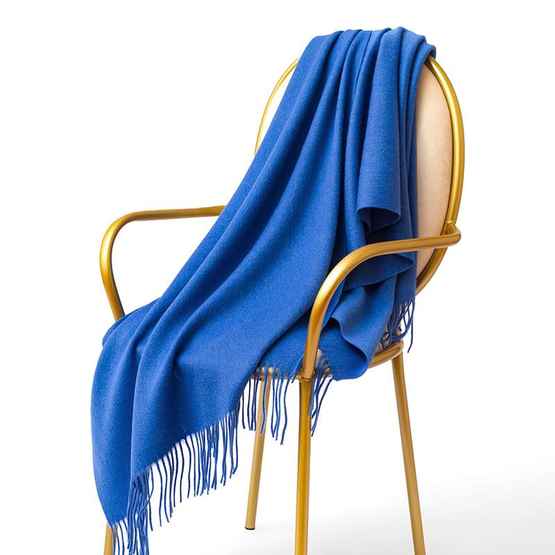 Rainbow Pure Color Wool Scarf with Tassel - Royal Blue