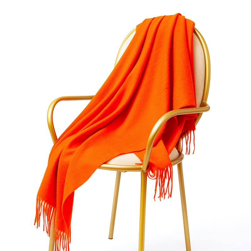 Rainbow Pure Color Wool Scarf with Tassel - Orange