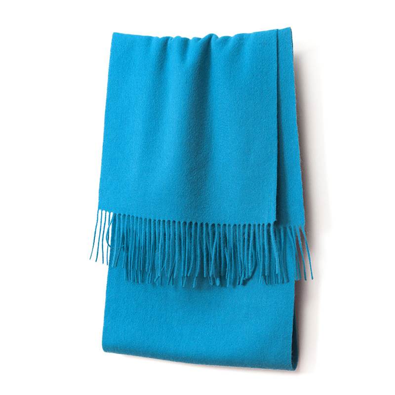 Rainbow Pure Color Wool Scarf with Tassel - Peacock Blue