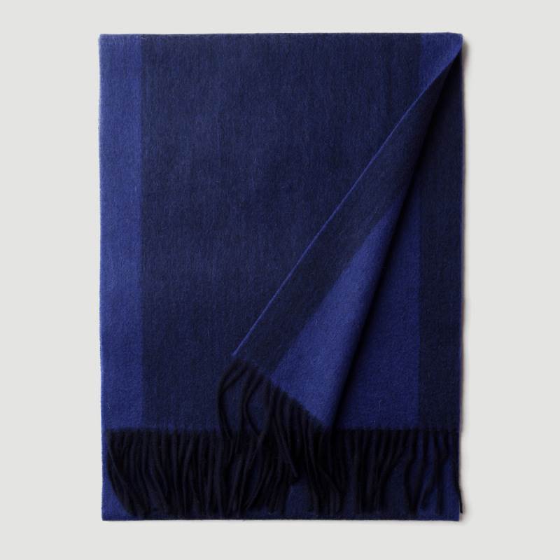 Reversible Bicolor Stripe Pattern Wool Scarf - Royal Blue