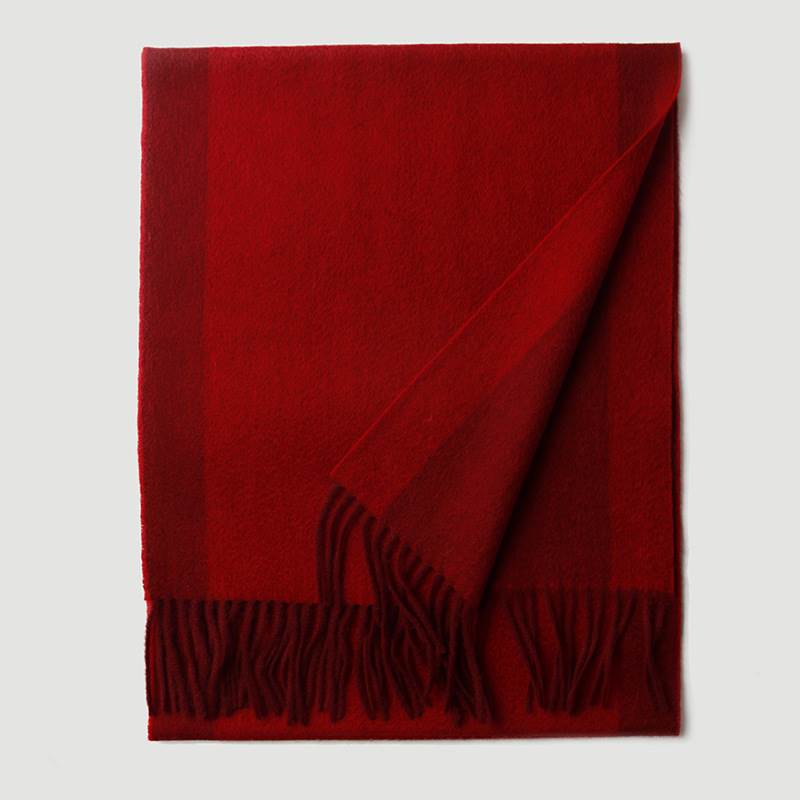 Reversible Bicolor Stripe Pattern Wool Scarf - Red