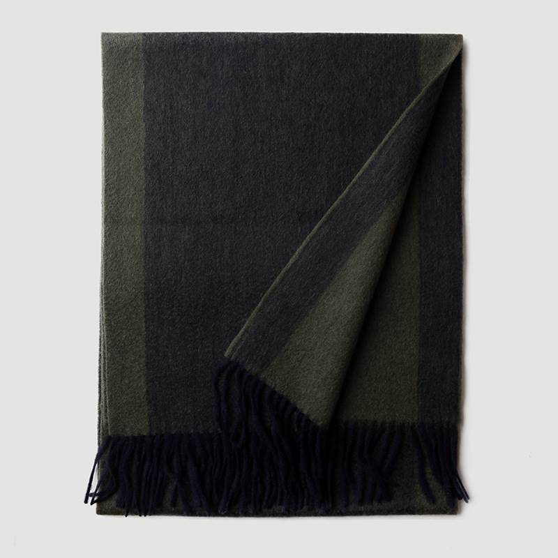 Reversible Bicolor Stripe Pattern Wool Scarf - Dark Green 