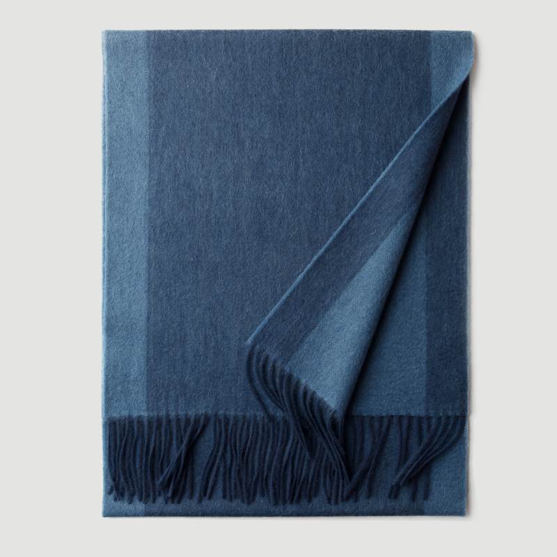 Reversible Bicolor Stripe Pattern Wool Scarf - Dusty Blue