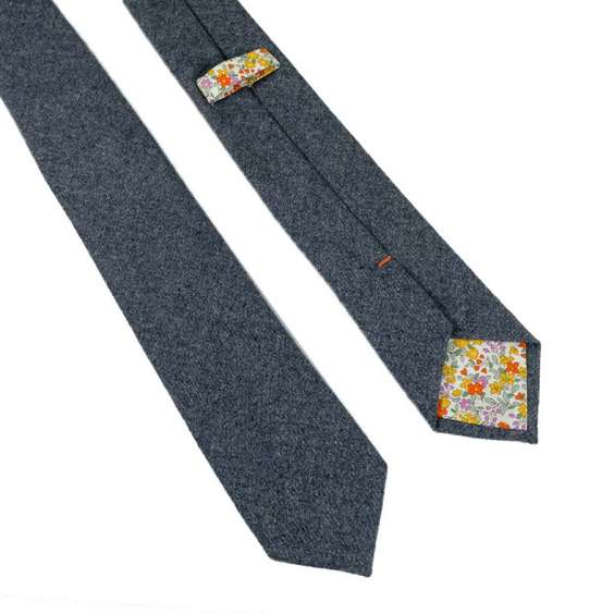 Solid Color Wool Tie with Floral Lining - Gray