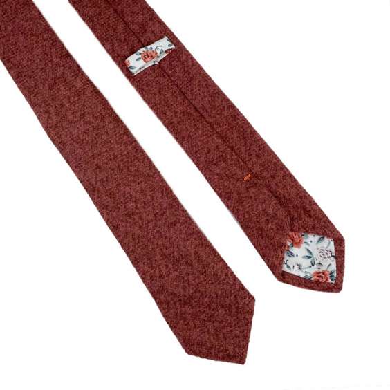 Solid Color Wool Tie with Floral Lining - Red