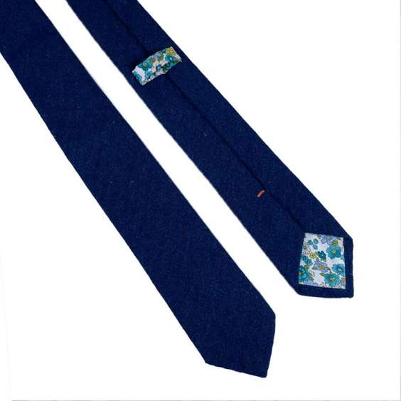 Solid Color Wool Tie with Floral Lining - Royal Blue